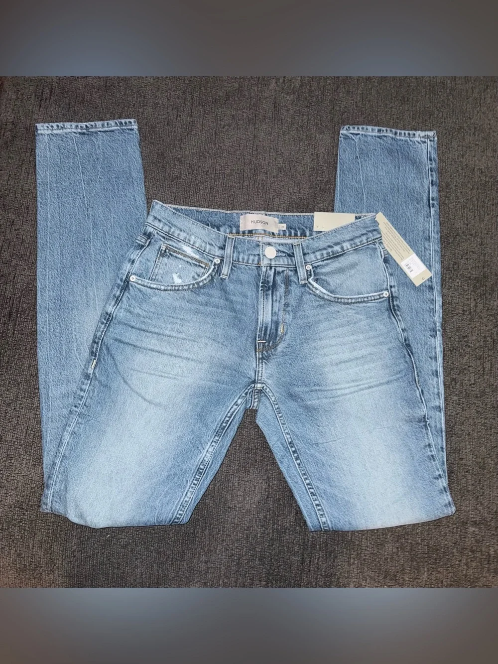 NWT Hudson Blake Slim Straight Jeans Men’s 28 Blue Fade Distressed